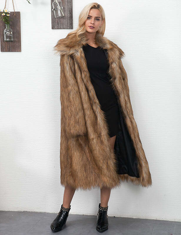 New winter women's plus size long synthetic fur long sleeved thick warm jacket jacket