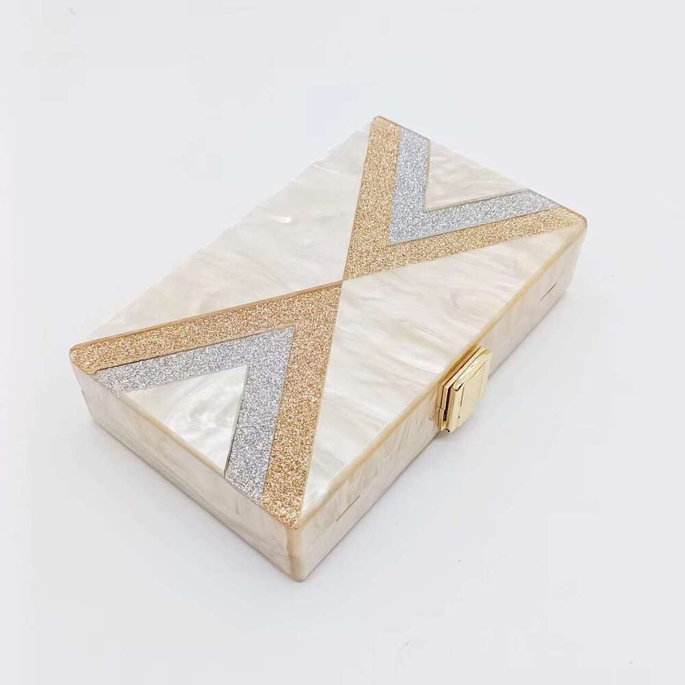 New Single Shoulder Crossbody Fashion Acrylic Women's Pearl Board Geometric Patchwork Evening Party Wedding Clutch Bag