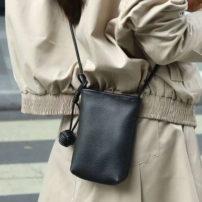 Genuine Leather Sling Mobile Phone Bags For Women Designer Handbags And Purses 2024 New In Braided Ball Pendant Crossbody