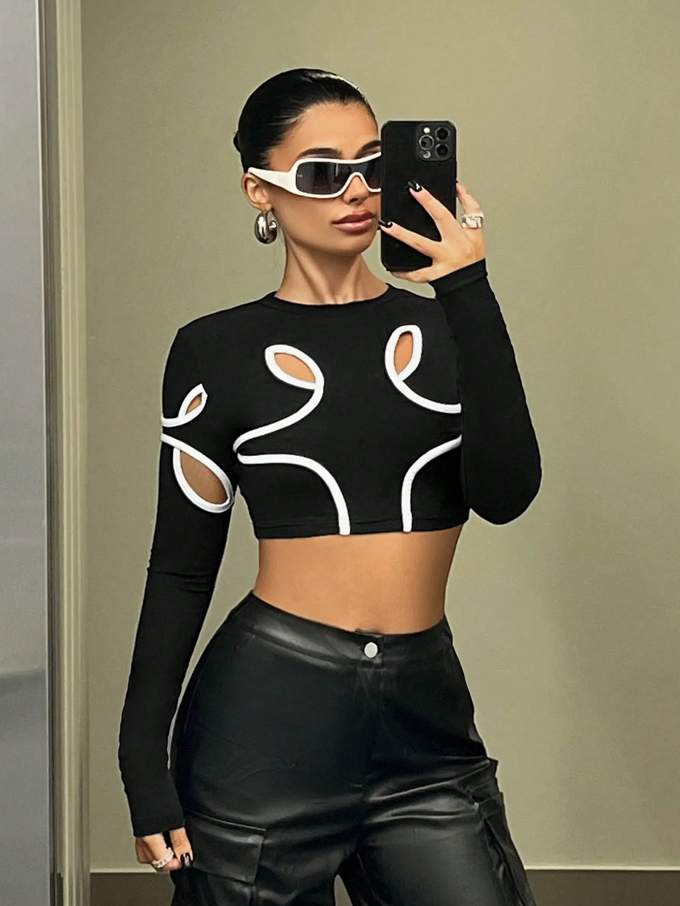 Spring and summer fashion short long sleeve top slim senior sense round neck spice girl style n lady 250811