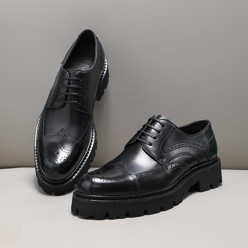 Elevated Stiletto Soles Male Casual Leather Boots Featuring Intricate Carving