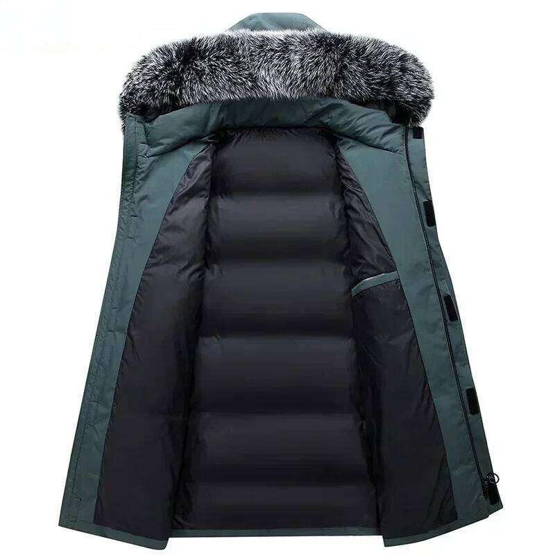 Winter Brand Long Style Jacket Casual Fur Collar Hooded White Duck Down for Men's Mountaineering Warm Coat