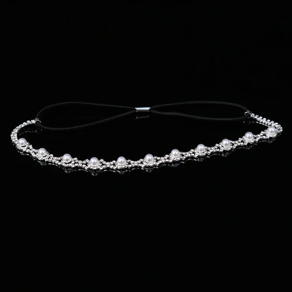Fashion Women Elastic Headband Wedding Bridal Hair Chain Pearl Crystal Band Head Accessories 250804