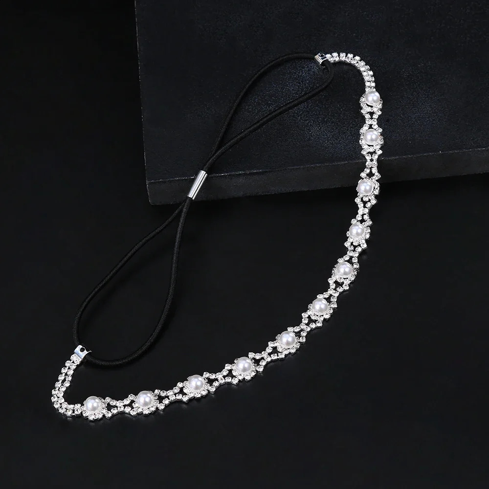 Fashion Women Elastic Headband Wedding Bridal Hair Chain Pearl Crystal Band Head Accessories 250804