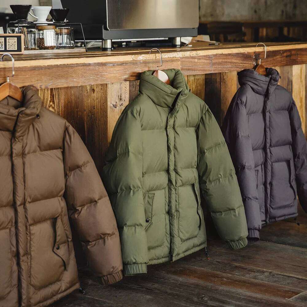 Maden Winter Wax Surface Down Jacket for Men Removable Hooded Thickened Warm Stand-up Collar Coat Men's Padded Outer Clothing