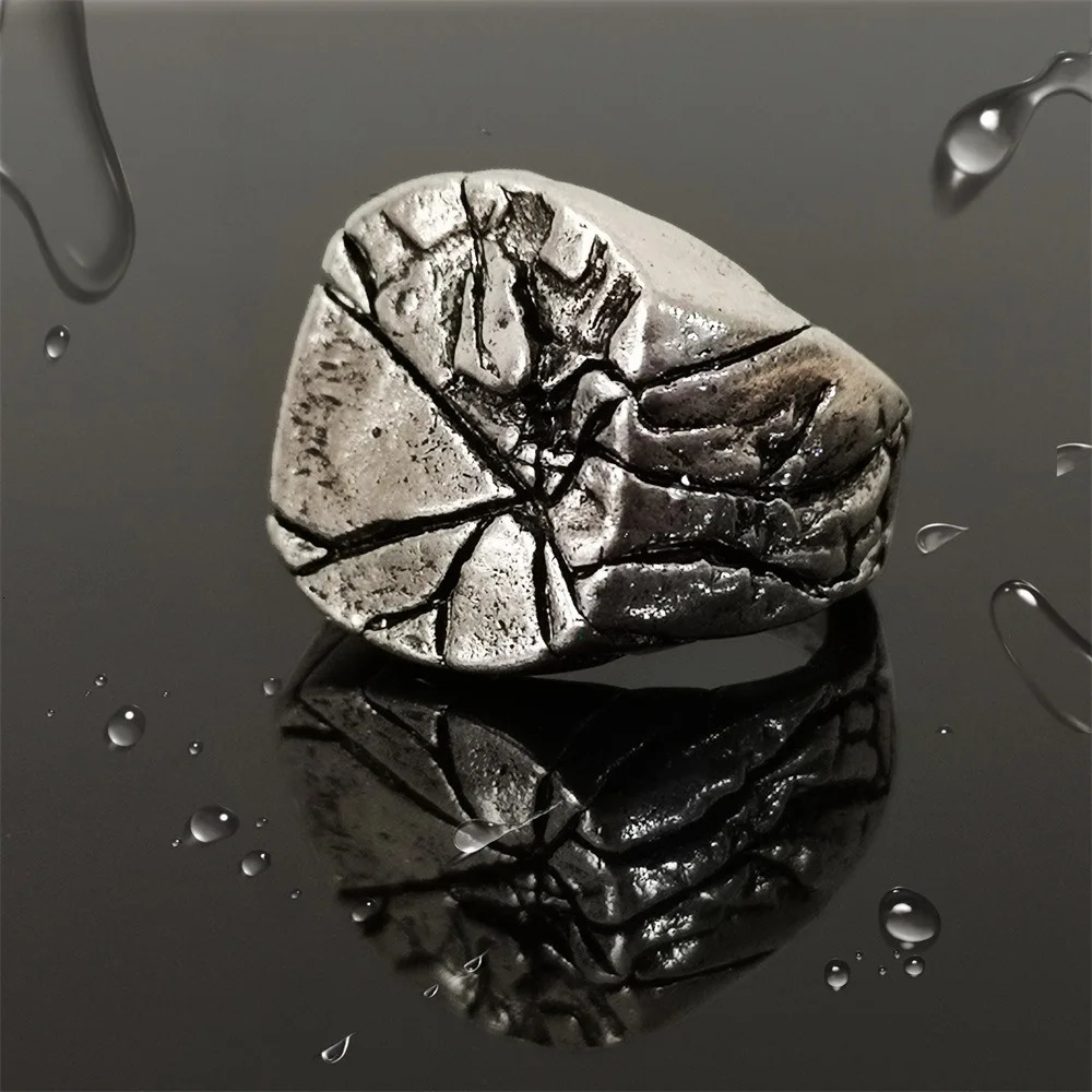 Retro Cracking Rock Large Ring For Men Silver Color Punk Gothic Ring Handmade Jewelry Biker Accessories Domineering Gift For Man 250805