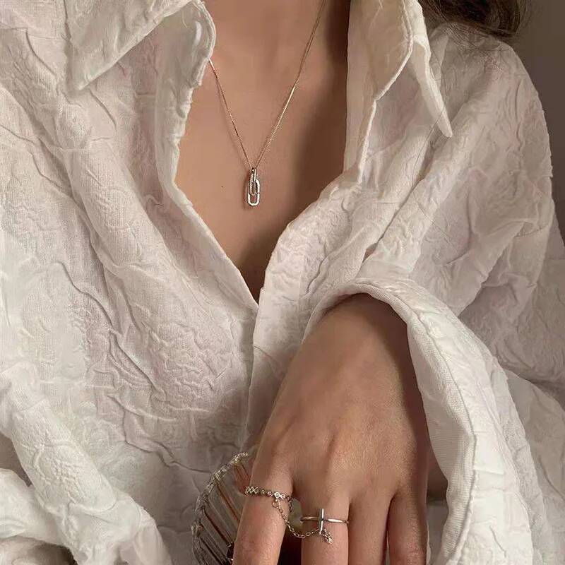 Brand New Sterling Sier Necklace Geometric Shape Pendant Shiny Clavicle Chain for Women's Fine Jewelry