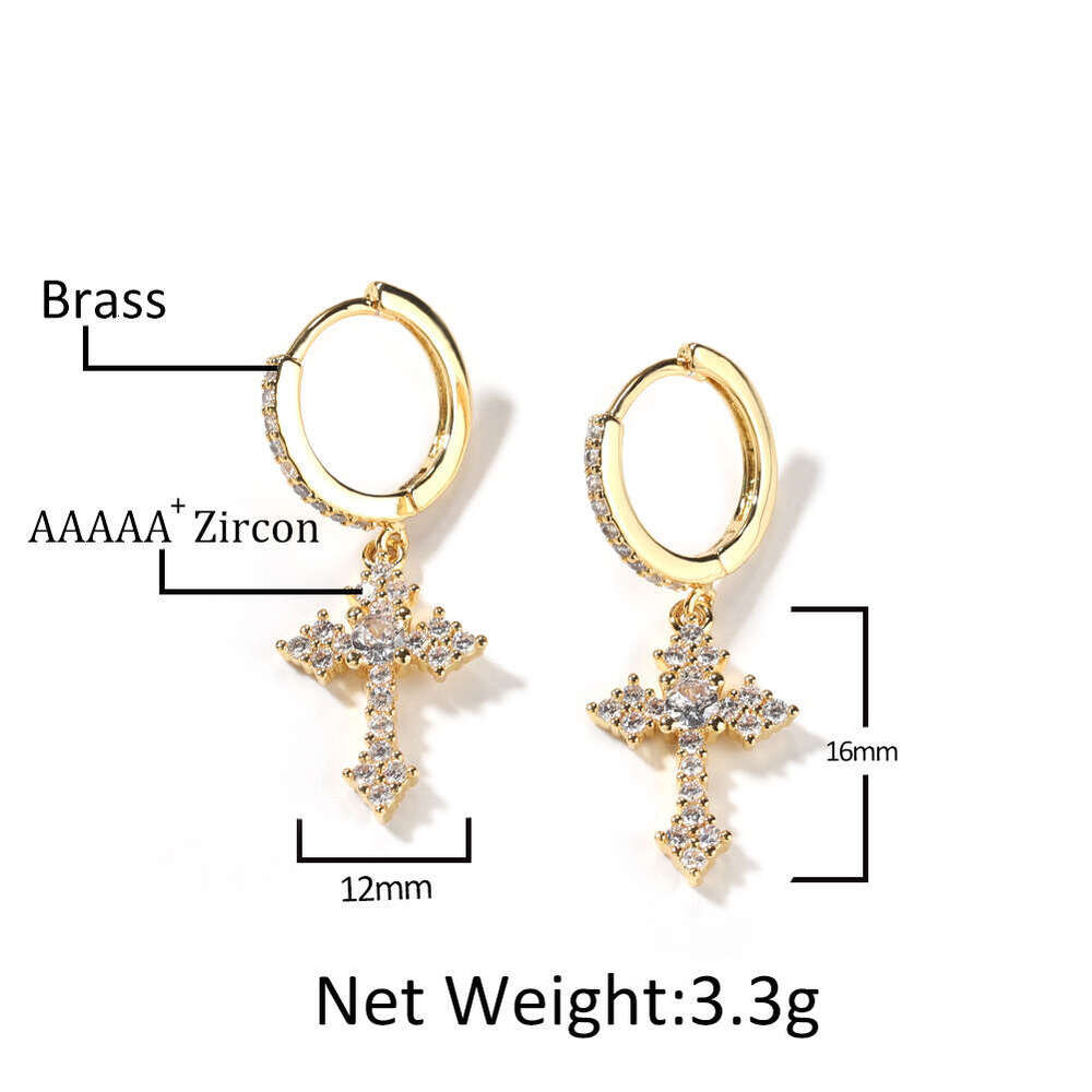 Minimalist Mini Cross Hip Hop Micro Paved 5A Zircon Unisex Personality Fashion Earrings