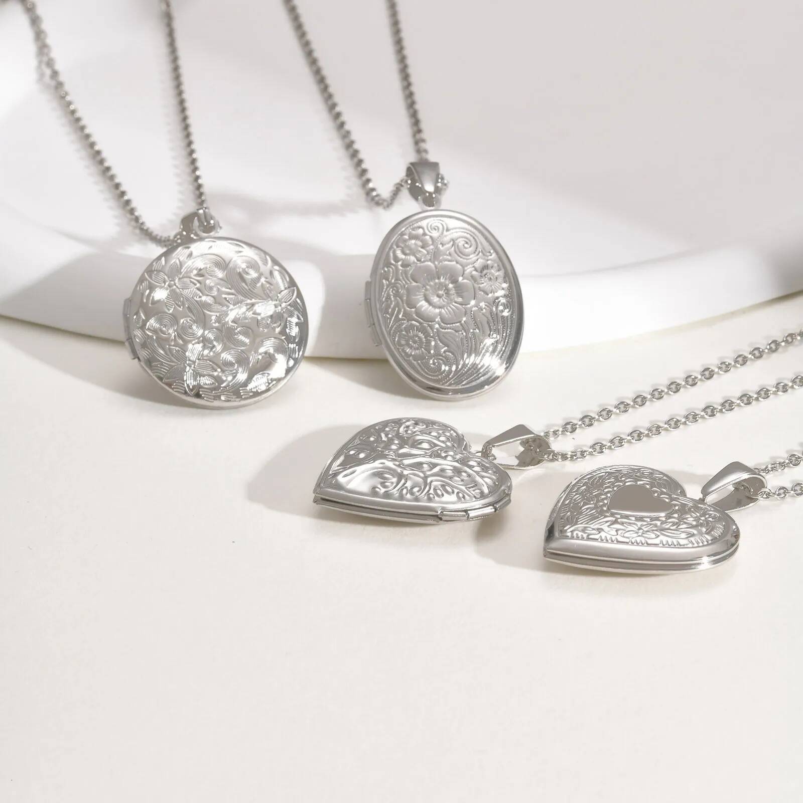 Vnox Never Fade Sier Color Stainless Steel Women Locket Pendant, Openable Heart Pendant Necklaces, Life Tree Floral Collar