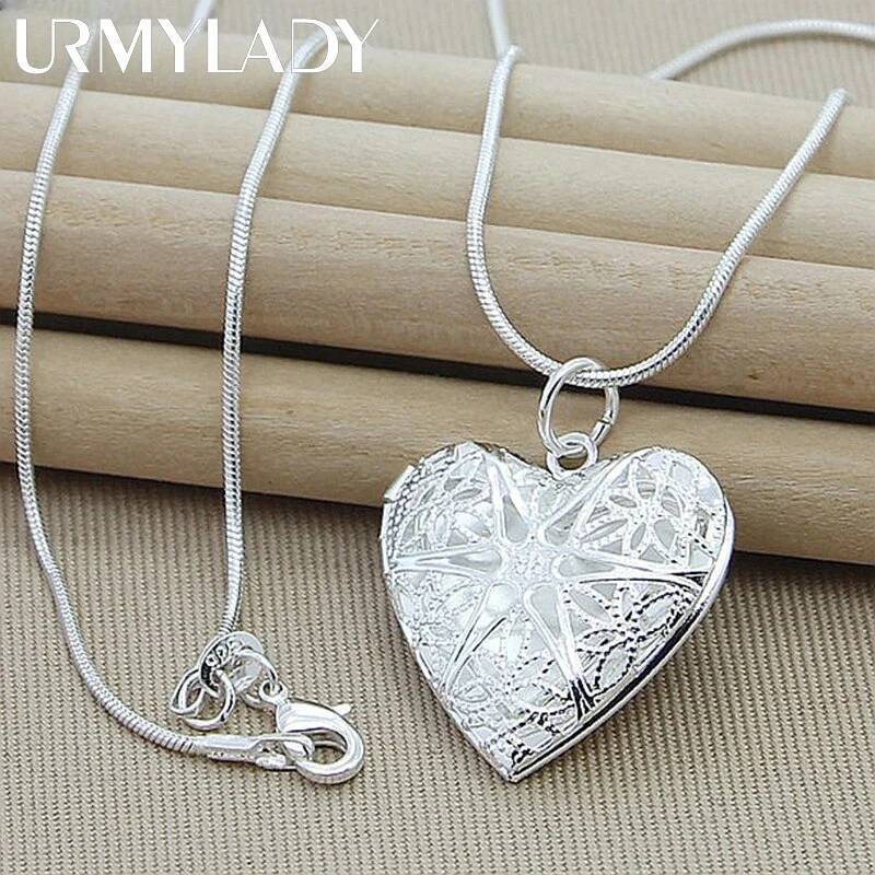 URMYLADY Sterling Sier Photo Frame Pendant Necklace 18/20/22/24 Inch Snake Chain For Woman Charm Wedding Fashion Jewelry
