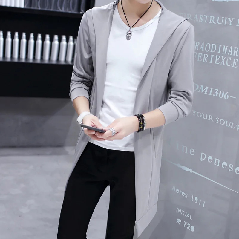 Mens Shawl Casual Cardigan Long Sleeve Trench Coat Lightweight Open Front Length Korean Style 250804