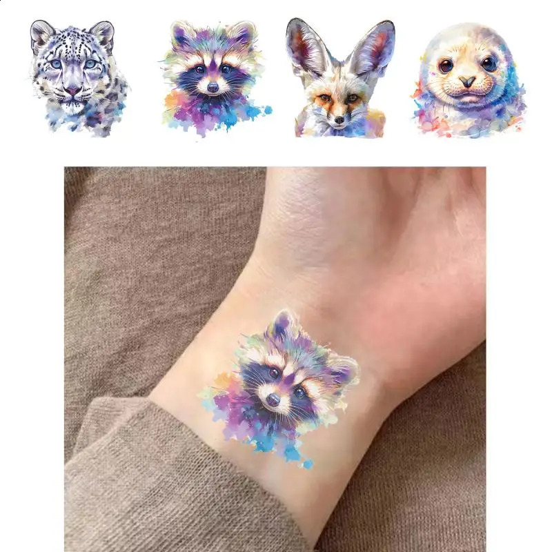 10pcsset Cartoon Colorful Animal Temporary Tattoo Stickers Cute Cat For Birthday Party Gift Sticker 250809