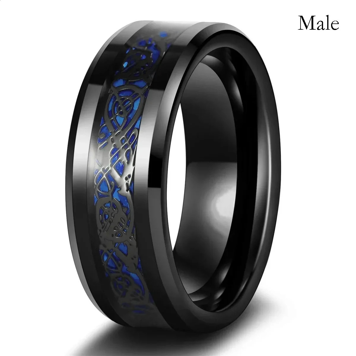Fashion Couple Rings Romantic Women Heart Blue Rhinestones Zircon Ring Men Stainless Steel Celtic Dragon Ring Wedding Jewelry 250805