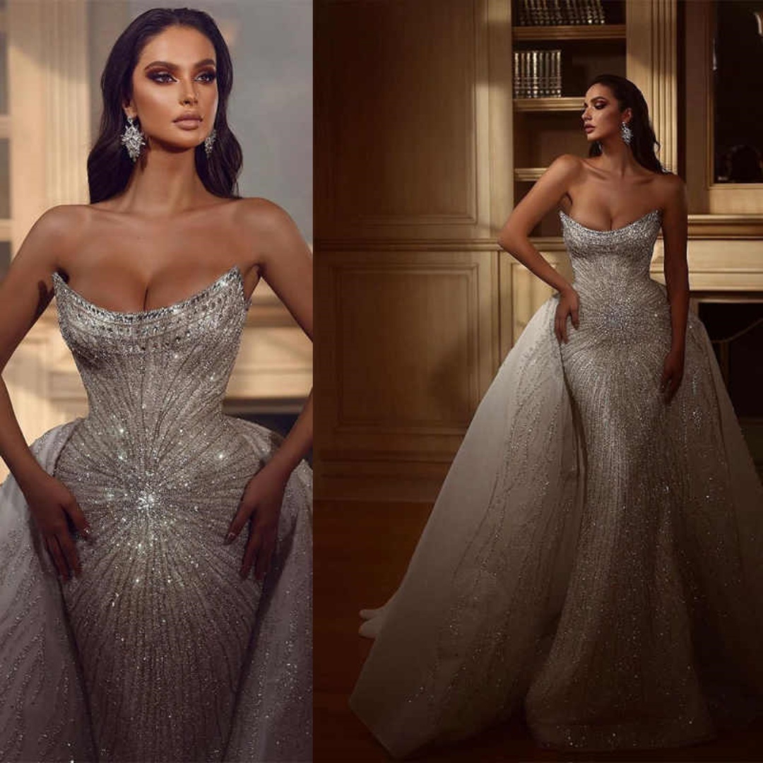 Sparkly Mermaid Prom Dress Sequins Spaghetti Straps Shine Crystals Evening Gowns Ground Dresses Sleeveless Customized Robe De Soiree vestido de novia 