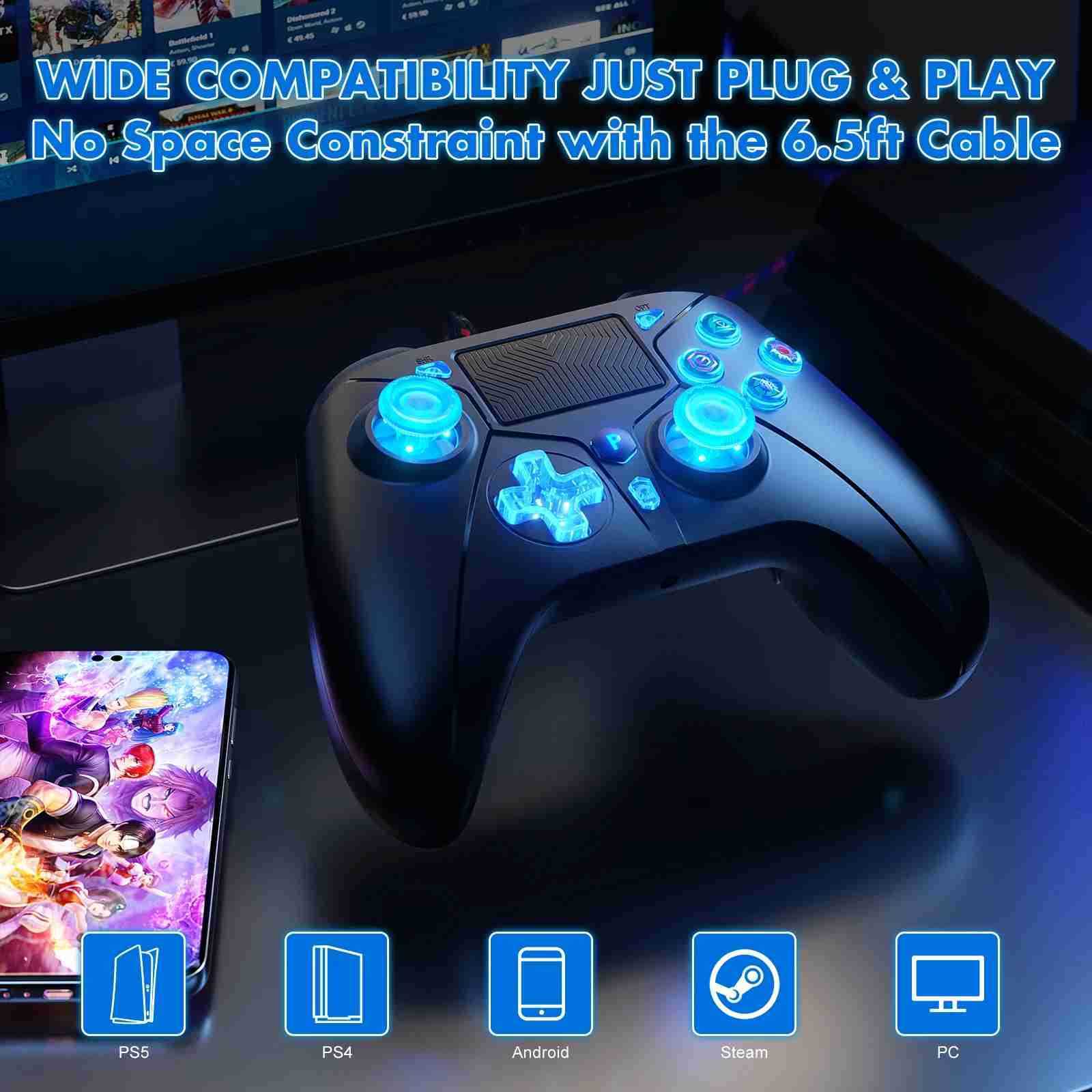 Playstation 5 Controller For Ps5 Ps4 Consolas Compatible With Ps5/Ps4 / Pc 6-Axis Gyro Dual Vibrate Hall Effect RGB Gamepads S250811
