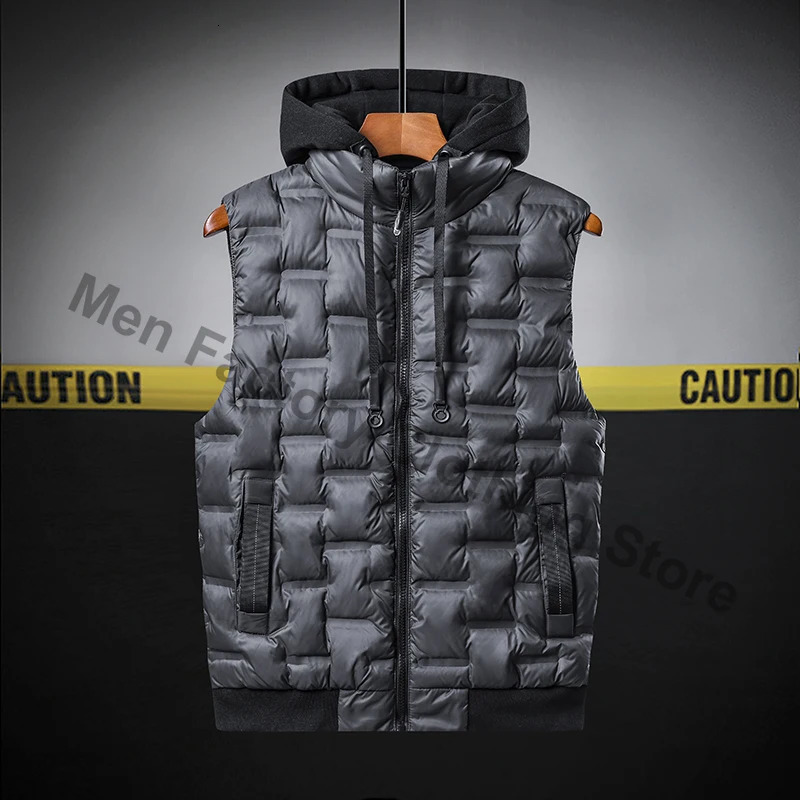Winter Hooded Vest Men Pleated Solid Padded Windproof Warm Sleeveless Jacket Homme Casual Waistcoat Thicken Parkas 8XL 250809