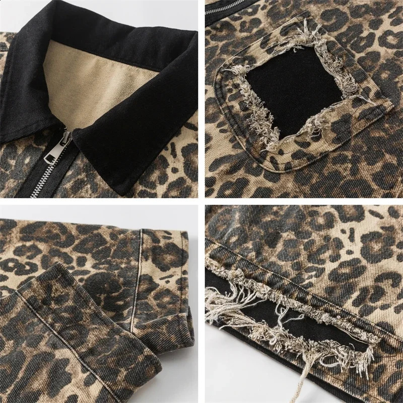 Womens Vintage Short Windbreaker Jacket Autumn Cotton Leopard Denim Jackets for Woman Womens Autumn Clothes 250811