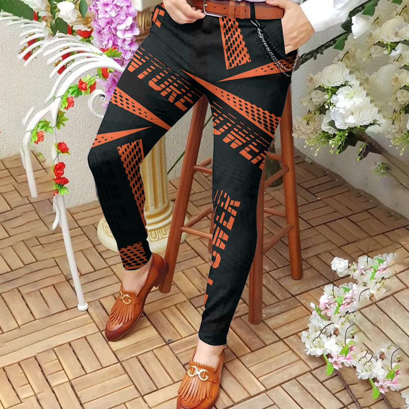 Men's long pants spring and autumn mid-waist straight-leg pants 3D printed slim-fit pants men's casual pants European size :S-3XL