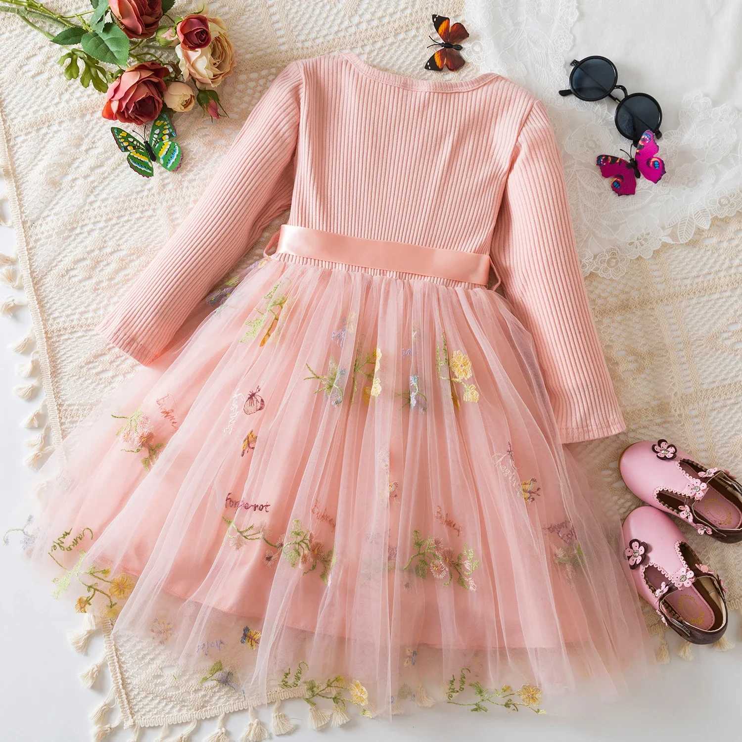 Fairy Flower Princess Dress for Girls Birthday Party Gown Long Sleeve Autumn Kids Clothing Knit Winter Dress Wedding Baby Dress W250811