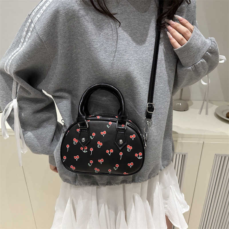 Korean Style Sweet Cherry Print Handbag Shoulder Bag for Women Large Capacity Summer 2025 Aesthetic Commuter Shoulder Crossbody Bag