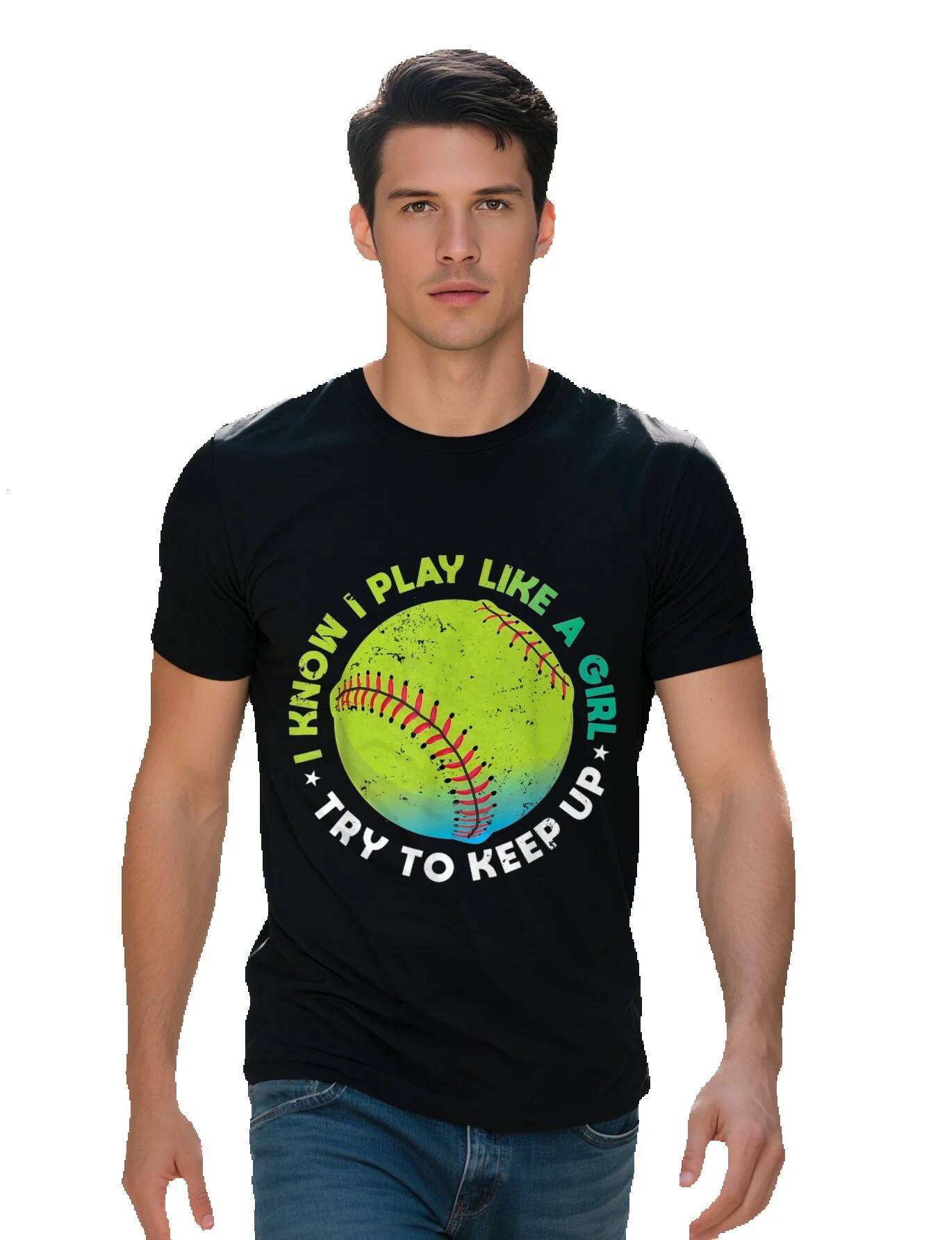 Softball Inspired Men's T-Shirt Cotton Lightweight Funny I Play Like a Girl Fastpitch Pitcher Design Perfect c3baa