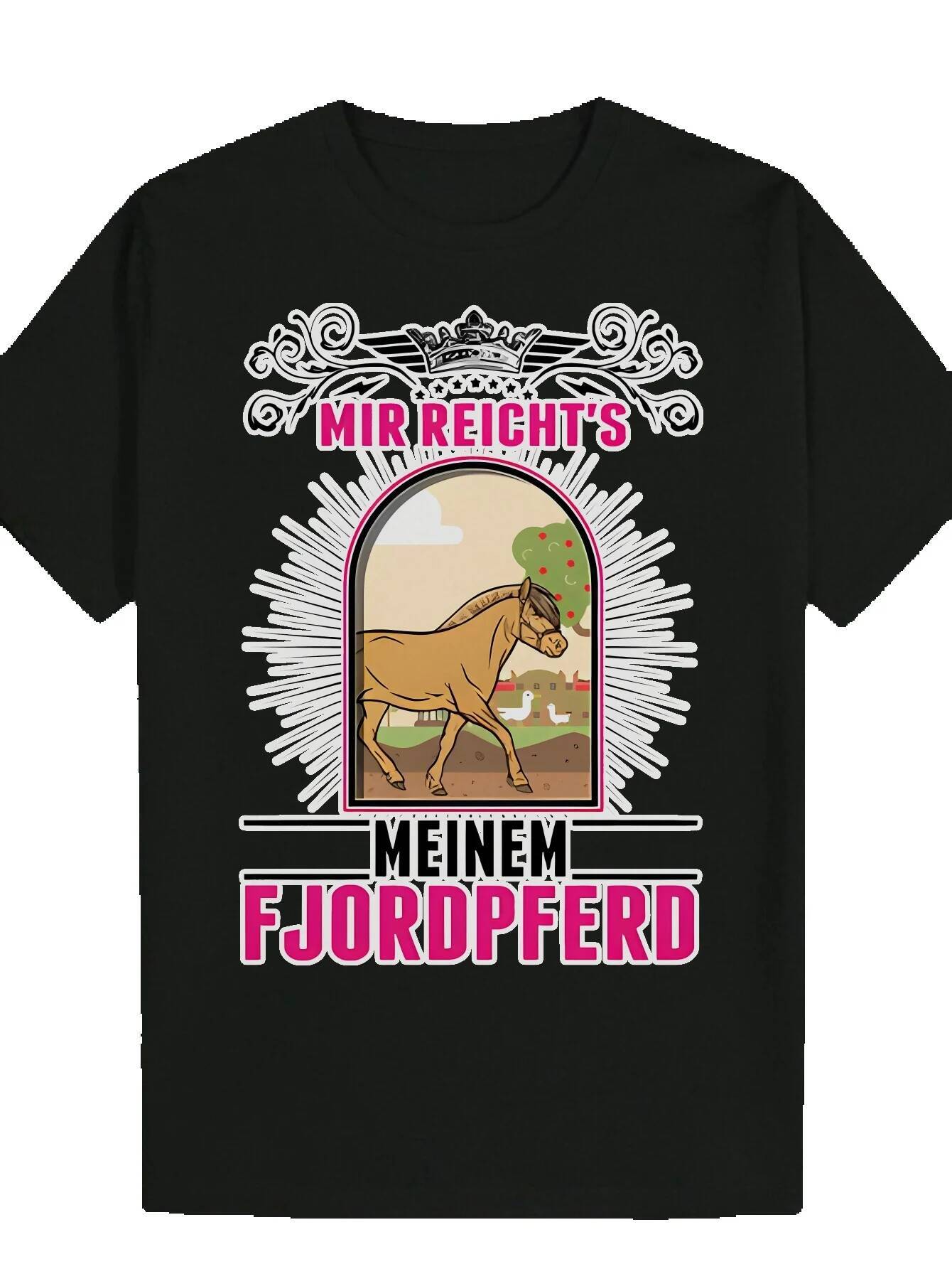 Summer Casual T-Shirt, Polyester Crew Neck, with Camel Pattern, Regular Fit Animal Pattern Men's T-Shirt