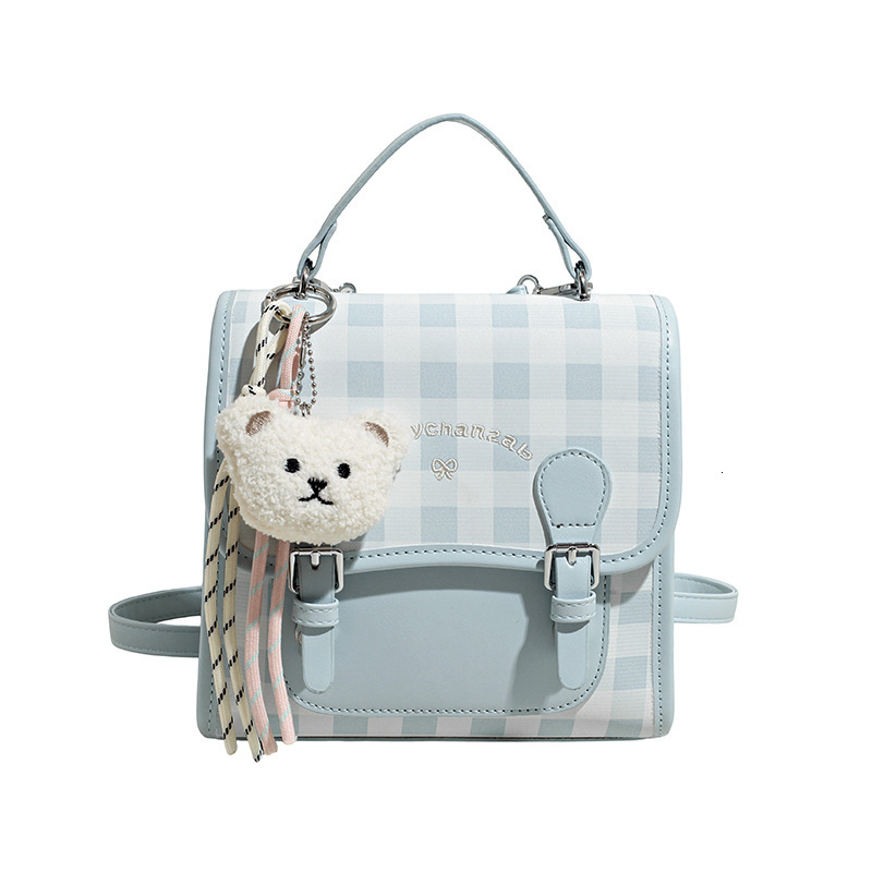 2025 High-end Fashion Cute Youthful Plaid Bag Large Capacity Commuter with Pendant Handheld Backpack for Women ddmymoon