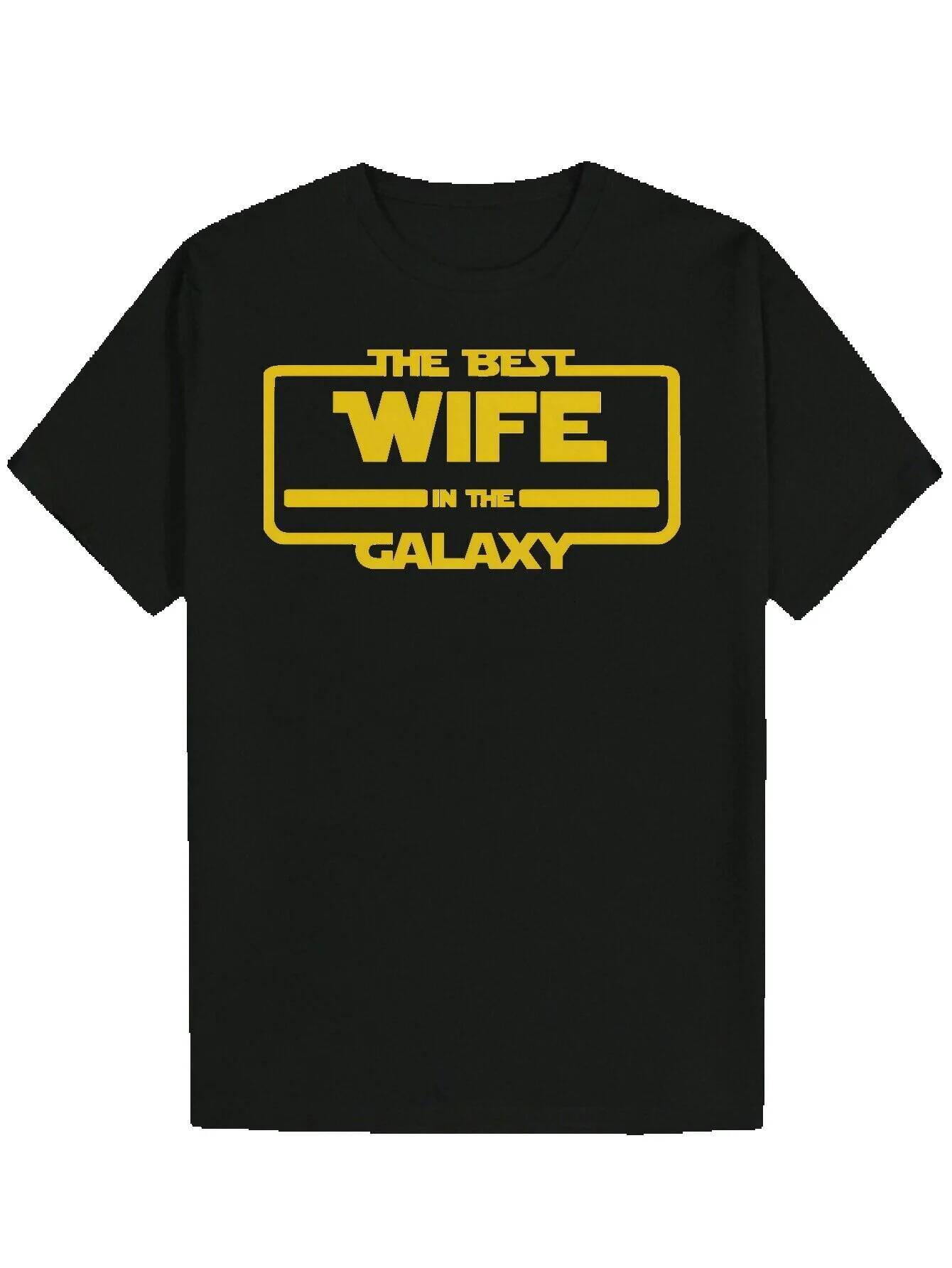 Men's Casual Short Sleeve T-Shirt - "Wife in the Galaxy" Pattern Print, 100% Polyester, Lightweight 180gsm, Crew Neck, Machine Washable