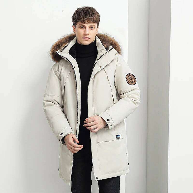 2023 Winter Boutique Fashion Thickening Warm Casual Hooded Fur Collar Jacket Brand High-end Men's Down Coat ArmyGreen