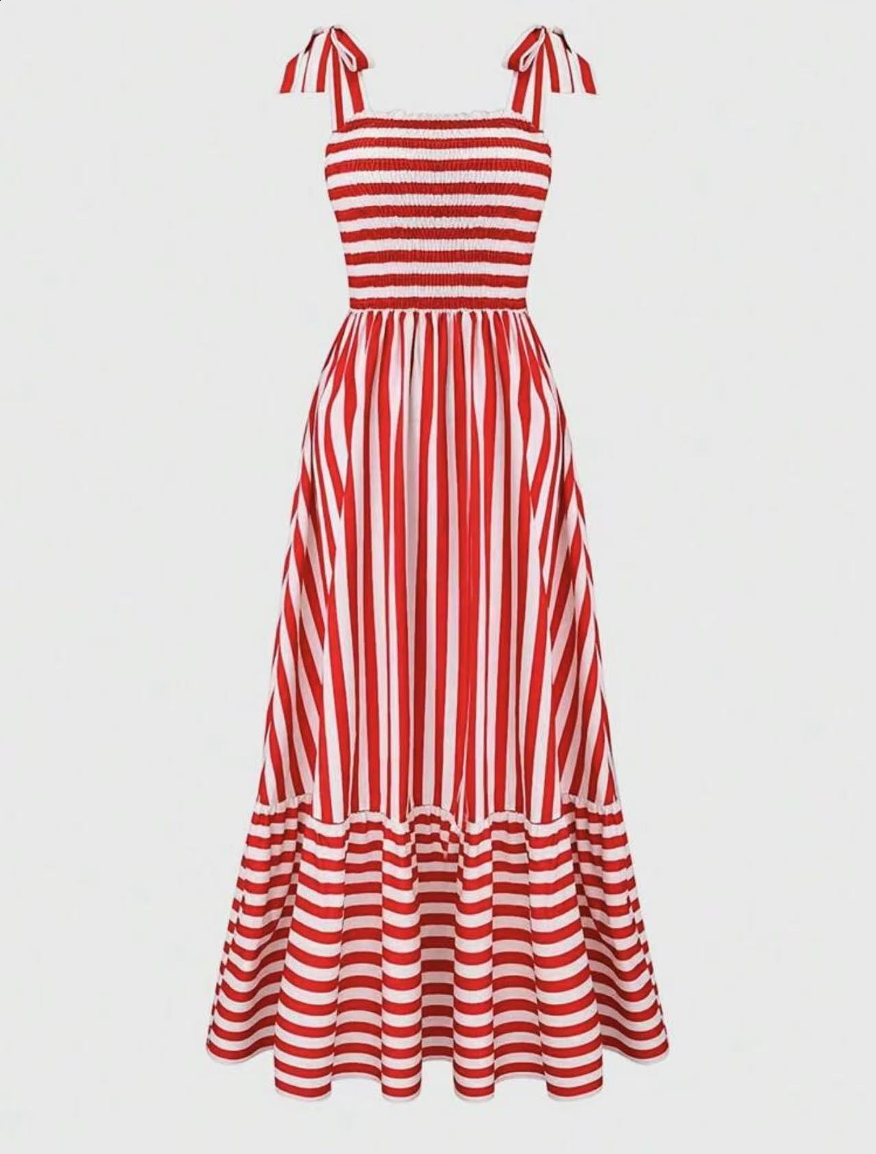 Yojoceli Elegant striped ruffle long sundres Party sashes red cool Female strap winter midi vestidos 210609