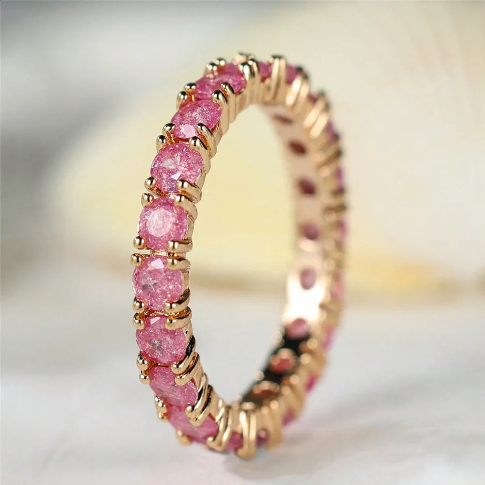 Cute Female Crystal Pink Stone Engagement Ring Vintage Gold Color Wedding Jewelry For Women 250807
