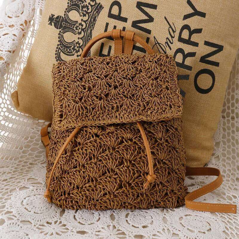 Casual Hollow Straw Backpacks Women Wicker Woven Back Packs Summer Beach Rattan Bag Vinatge Travel Bali Bags for lady 2021