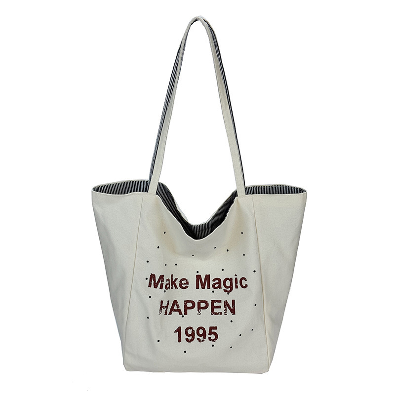 Summer Double-Sided Large Capacity Canvas 2025 New Korean Version Commuter Shoulder Tote Niche Shopping Bag ddmymoon