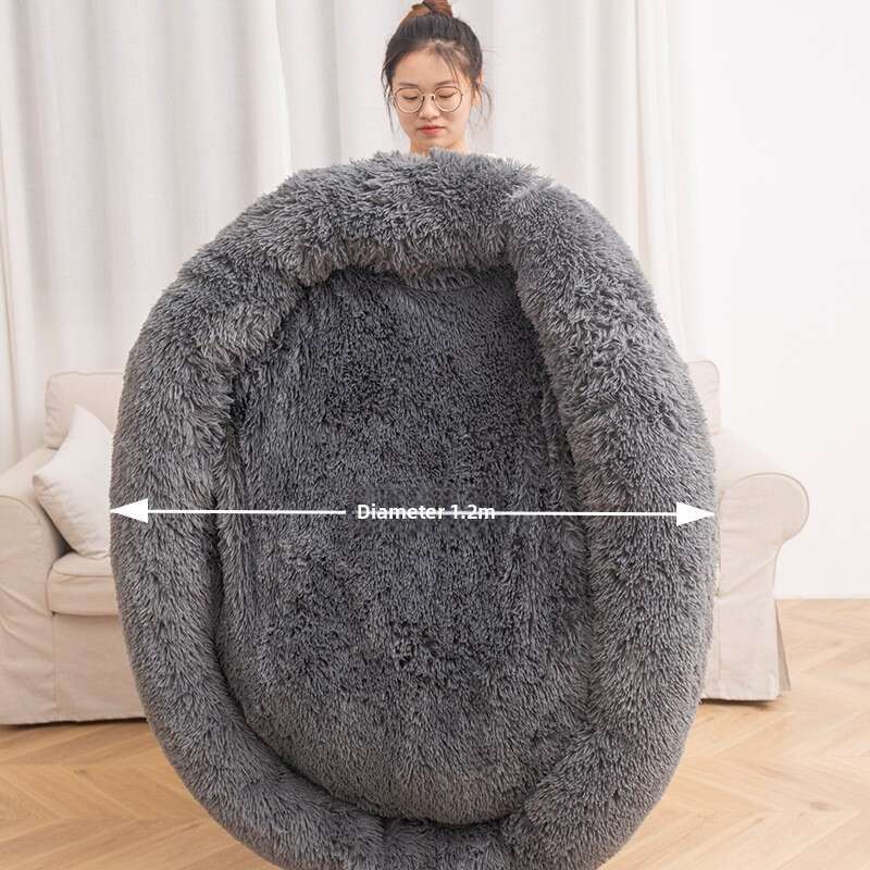Cat Plush Round Winter Dog Mat Bed Pet Supplies-FurHaven Calming Cuddler Long Fur Donut Bolster Dog Bed