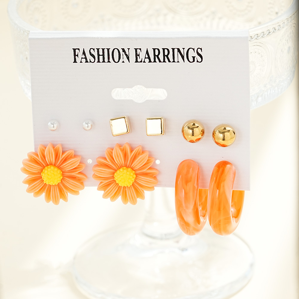 Fashionable accessory set: petal earrings and exaggerated colorful stud earrings set