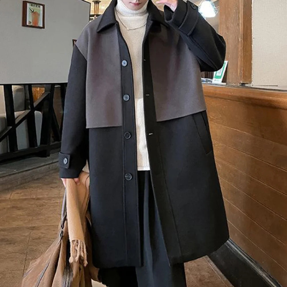 Mens Trench Coat Contrast Business Casual Cape Coat Autumn Streetwear Fashion Korean Long Coat MenS Clothing 250809