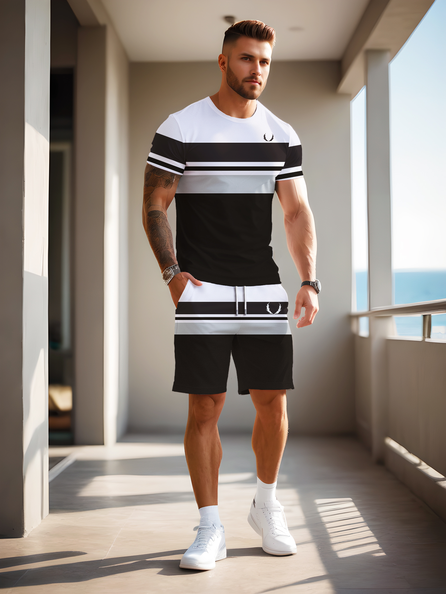 Custom Mens Alphabet Pattern Outfit Ensemble Breathable quick drying fabric - 0811