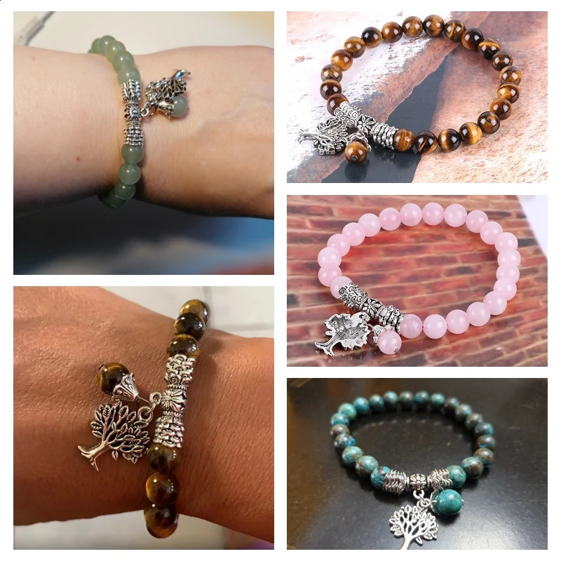 Tree Of Life Charm Bracelet Amethyst Lapis Lazuli Tiger Eye Natural Stone Beads Bangles Elastic Bracelets For Women Men Jewelry 250805