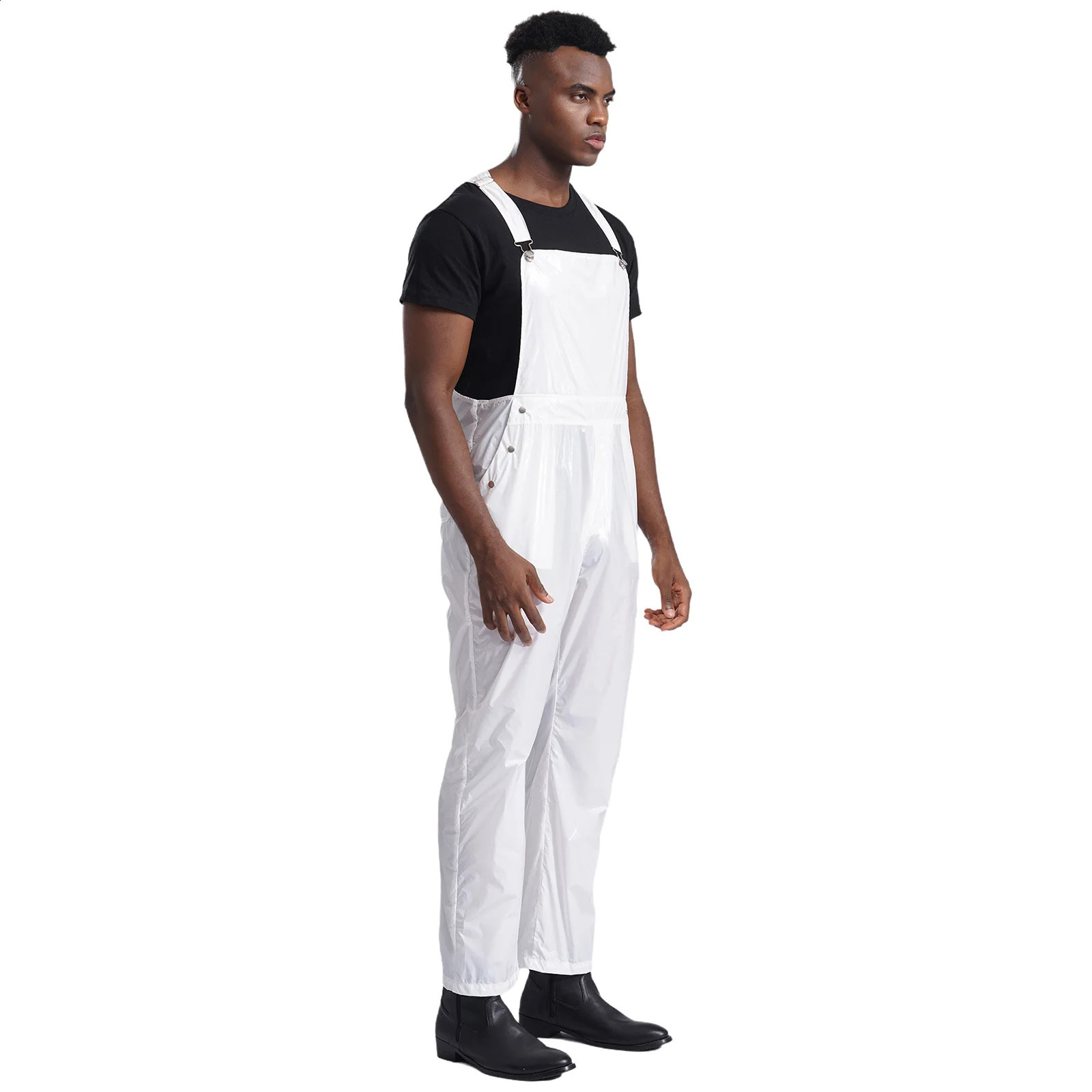 Mens Glossy Bib Overall Adjustable Wide Straps Dungarees Streetwear Daily Casual Suspender Trousers Jumpsuit with Pockets 250729