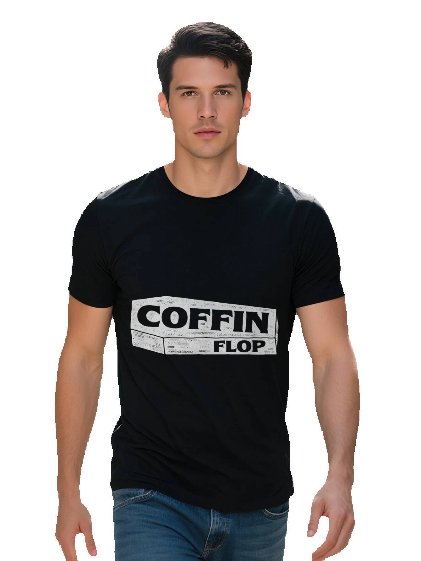Men s Coffin Flop Graphic Tee Cotton Short Sleeve Crew Neck in Black Casual Comfortable with Trendy TV Print 3de01