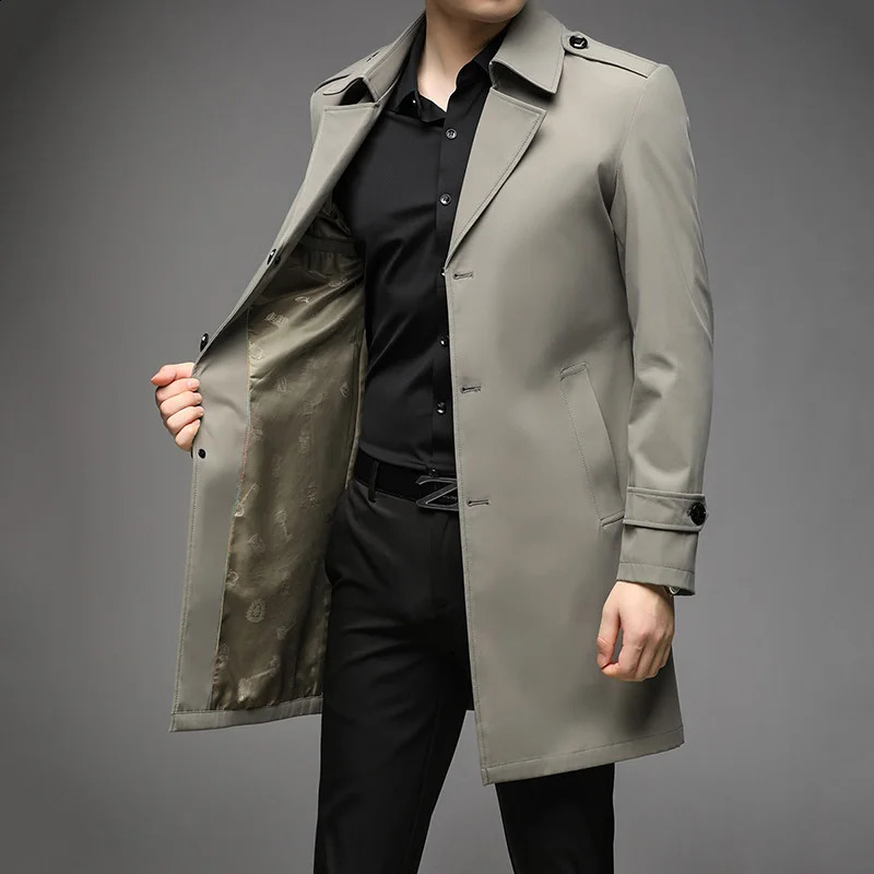 Spring Autumn Long Trench Men Fashion Business Casual Windbreaker Coat Mens Solid Single Breasted Trench Outerwear Plus Size 5Xl 250801