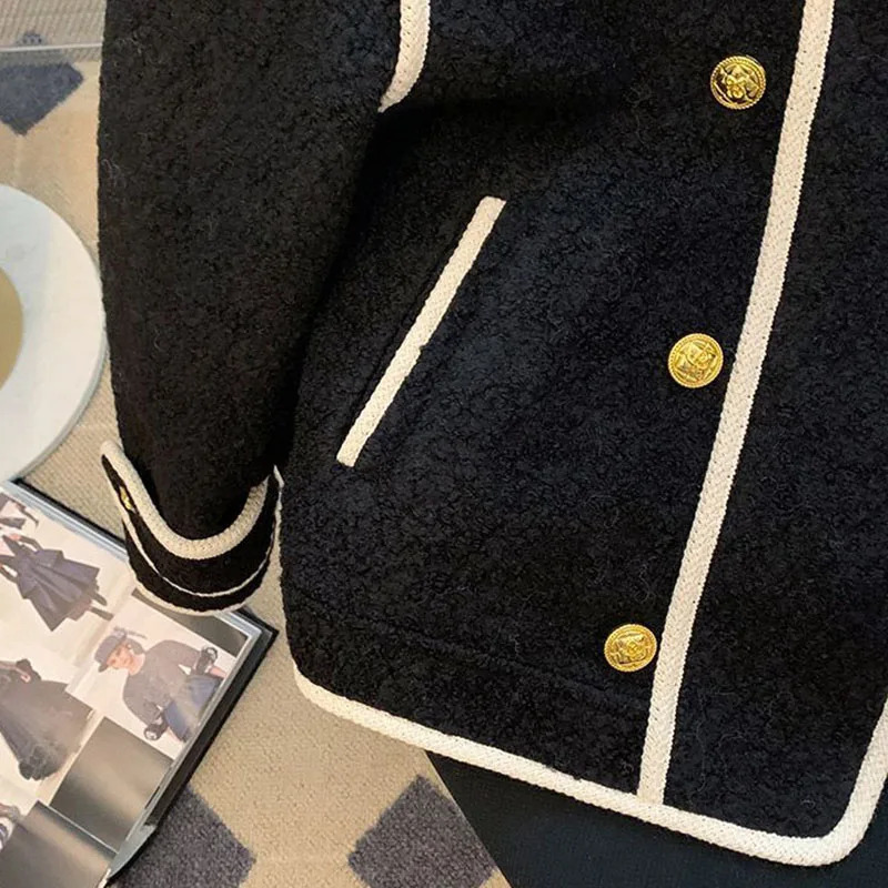 Autumn Winter Turn Down Collar Lambwool Coat Women Vintage Splices Loose Jackets Female Thicken Outwears Jacket 250809