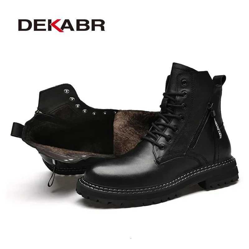 DEKABR Luxury Brand Winter Men Boots With Fur Lace Up Zipper Soft Leather Boots Men Youth Casual Boots Wear-Resistant Men Boots W250811