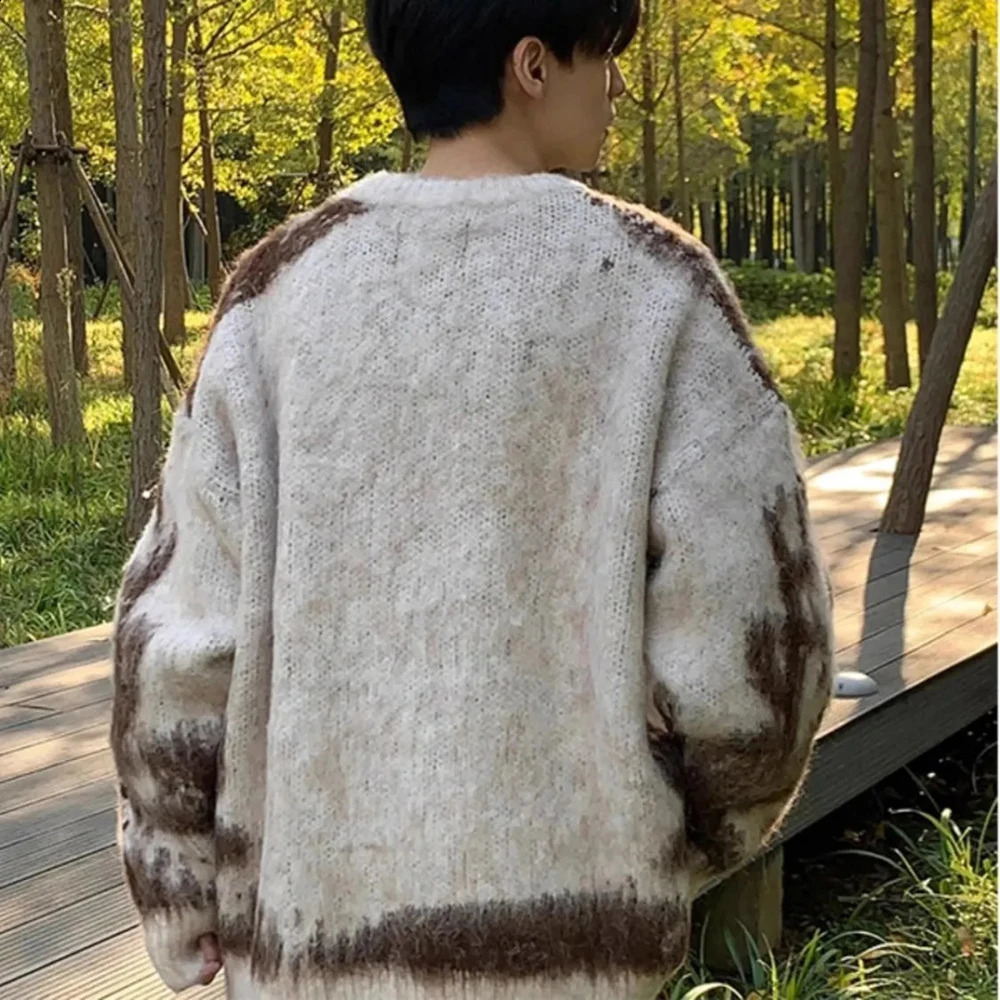 Mens Sweater Tie-Dye Contrast Color Knitted Sweater Streetwear Youth Campus Casual All-Match Long-Sleeve Top MenS Clothing 250805