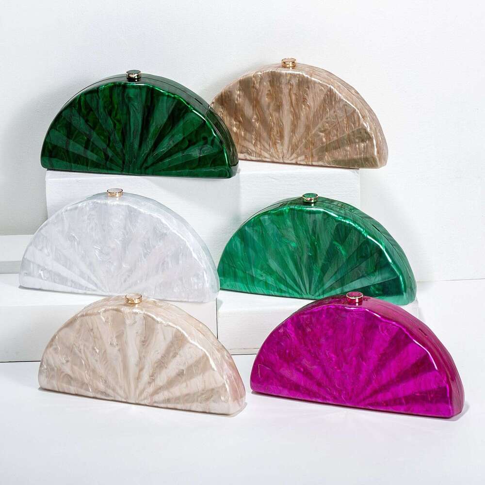 Women's New Crossbody Semi-Circular Fan-Shaped Acrylic Fashion Wedding Evening Clutch Bag