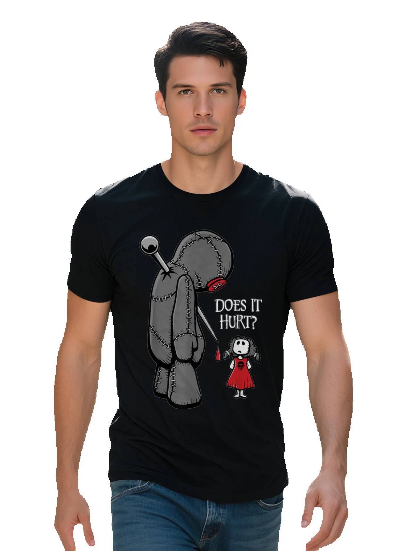 Men S g Cotton Cute Creepy Sad Does It Hurt Voodoo Doll Goth Girl Humor T-shirt 595be c6f87