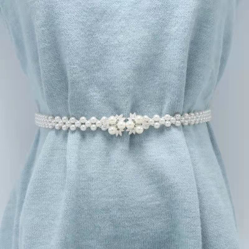 Bridal Pearls Rhinestone Belts for Women Party Crystal Wedding Dress Belt Sash Wedding Accessories