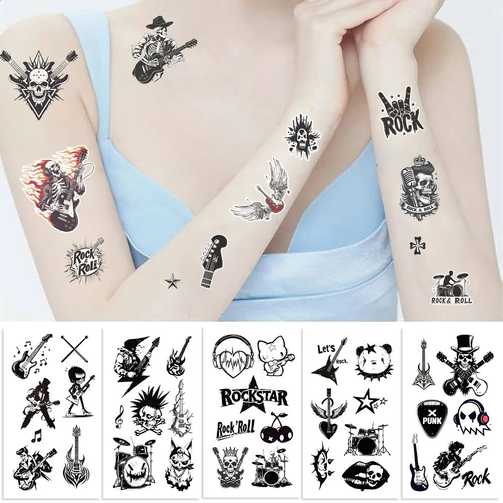 10 SheetsSet Night Light Retro Rock Series Cartoon Tattoo Stickers Decorative Cheeks Waterproof 250809