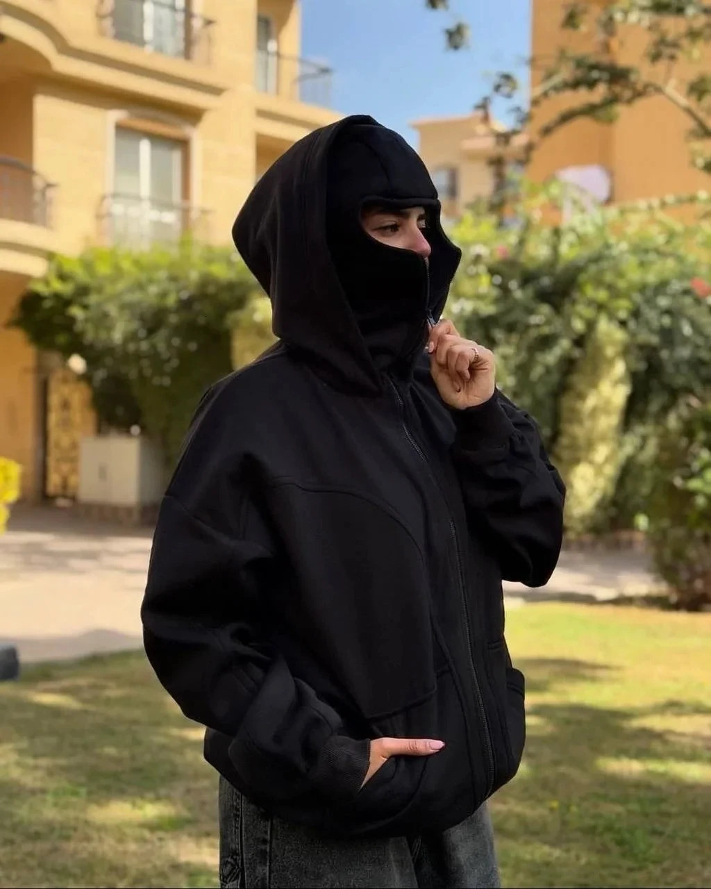 American Balaclava Personaliz Hoodie Y2K Clothes Men Harajuku Retro Double Layer Oversized Sweatshirt Rock Zipper Jacket 250811