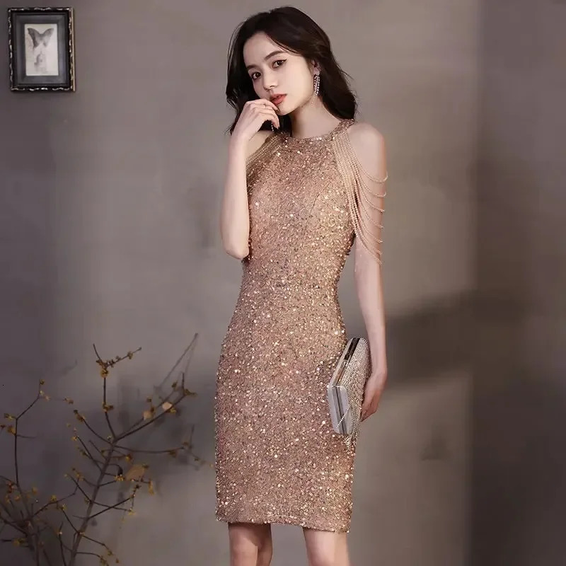 Off Shoulder Gold Sequin Dress Short Party Bodycon Women Sexy Evening 250811